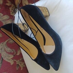 Liz Claiborne glitter heels, black velvet,  New, sz 5.5, no tags